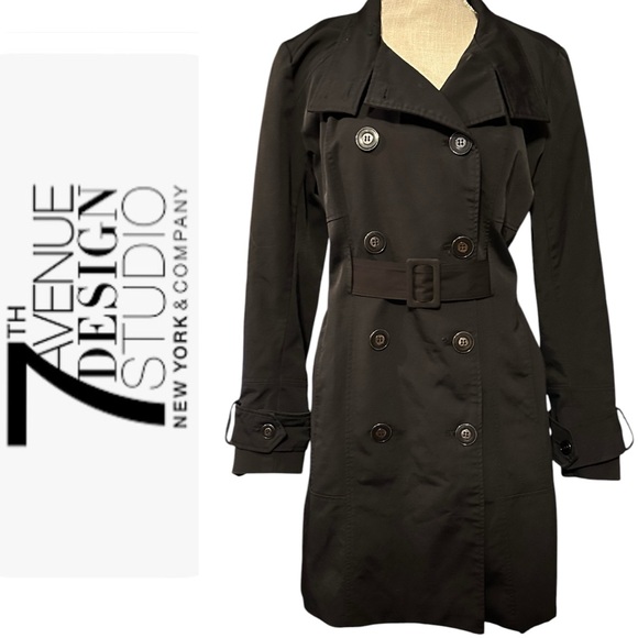 7th Avenue Design Studio New York & Co. Women's Black Double Breasted Raincoat M - Picture 16 of 16